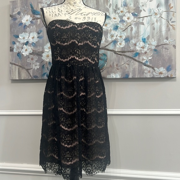 Ya Los Angeles Dresses & Skirts - Ya Los Angeles Strapless Dress black Lace Overlay Nude lining underneath Size L